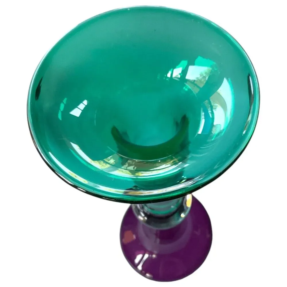 Purple Green Double Trumpet Art Glass Vase‎ Cylindrical Eclectic Contemporary